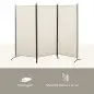 Biombo Separador de Ambientes de 3 Paneles 253x50x182 cm Divisor de Habitación Plegable con 6 Pies de Metal Beige