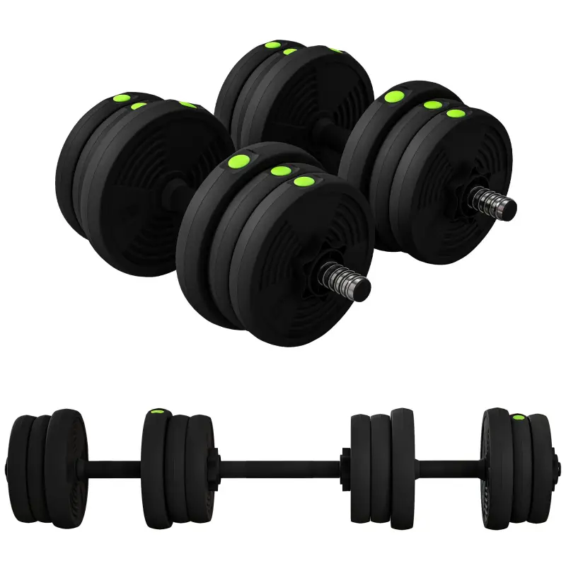 Kit de Mancuernas 20kg 2 en 1 con Barra de Pesas Mango Antideslizante para Entrenamiento de Fuerza Negro Verde