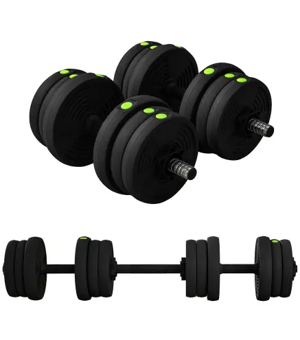 Kit de Mancuernas 20kg 2 en 1 con Barra de Pesas Mango Antideslizante para Entrenamiento de Fuerza Negro Verde