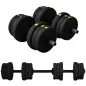 Kit de Mancuernas 20kg 2 en 1 con Barra de Pesas Mango Antideslizante para Entrenamiento de Fuerza Negro Verde