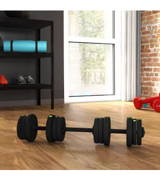 Kit de Mancuernas 20kg 2 en 1 con Barra de Pesas Mango Antideslizante para Entrenamiento de Fuerza Negro Verde