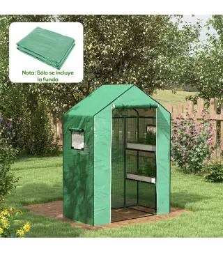 Cubierta de Repuesto de Invernadero 140x73x190 cm con Ventana Puerta con Cremallera Anti-UV Protección de Plantas Verde