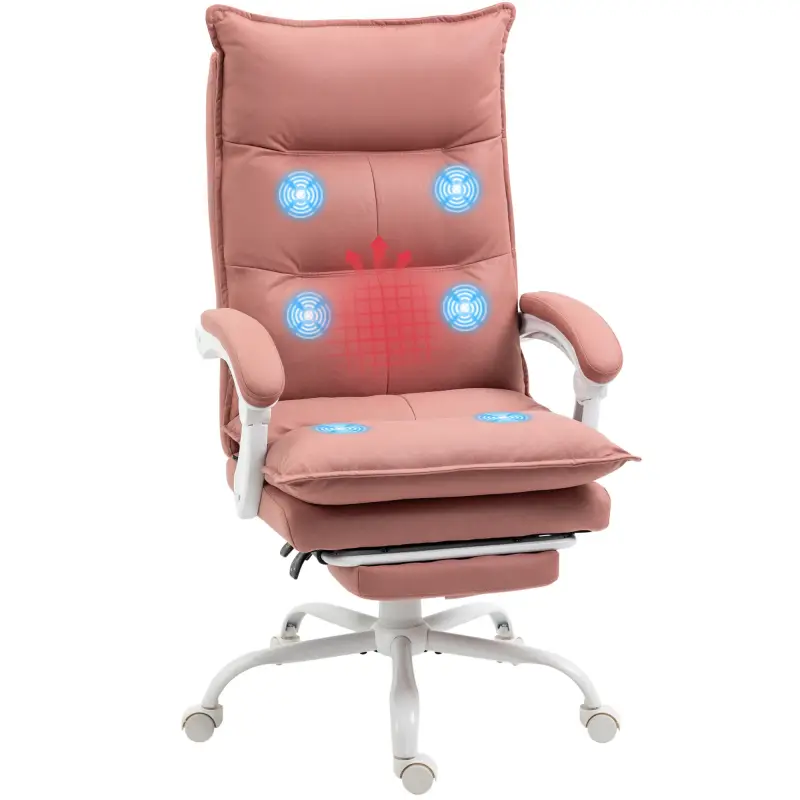 Silla de Masaje Reclinable con 6 Puntos de Masaje y 5 Modos con Función de Calefacción Ajustable 66x74x114-121,5 cm Rosa