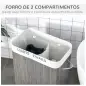 Cesto para Ropa Sucia de Bambú Capacidad de 100L con Tapa Extraíble Bolsa de 2 Compartimentos 52x32x63 cm Gris
