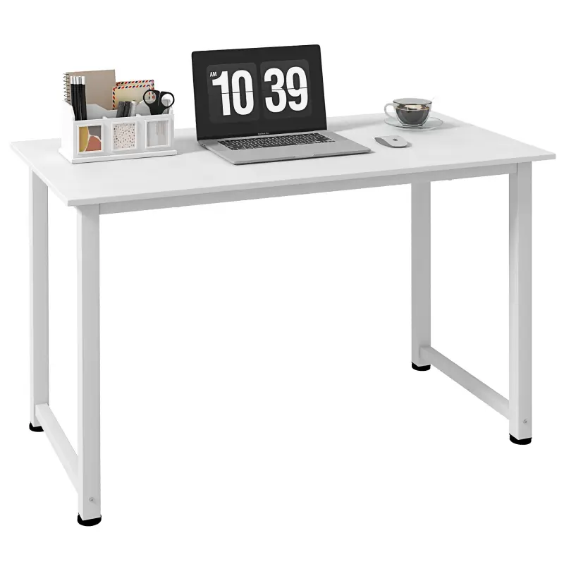 Mesa de Escritorio con Marco de Acero y Patas Ajustables Mesa de Estudio para Oficina Hogar 120x60x76 cm Blanco