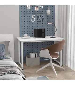 Mesa de Escritorio con Marco de Acero y Patas Ajustables Mesa de Estudio para Oficina Hogar 120x60x76 cm Blanco