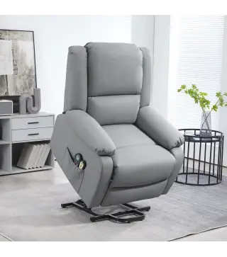 Sillón Levanta Personas Eléctrico con 8 Punto de Masaje Función de Calentamiento 2 Controles Remotos y Bolsillo Gris