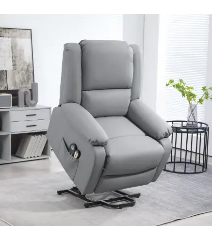 Sillón Levanta Personas Eléctrico con 8 Punto de Masaje Función de Calentamiento 2 Controles Remotos y Bolsillo Gris