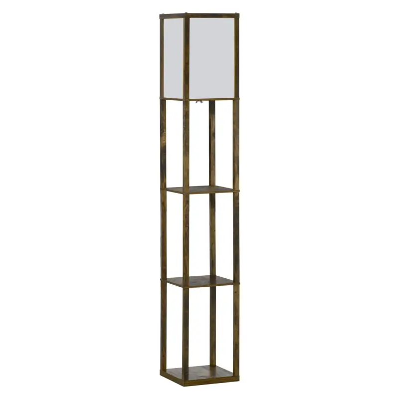 Lámpara de Pie con 3 Estantes de Almacenaje para Bombilla E27 Potencia Máx. 40W para Salón 26x26x160 cm Marrón Rústico