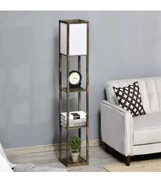 Lámpara de Pie con 3 Estantes de Almacenaje para Bombilla E27 Potencia Máx. 40W para Salón 26x26x160 cm Marrón Rústico