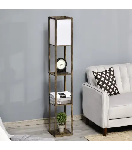 Lámpara de Pie con 3 Estantes de Almacenaje para Bombilla E27 Potencia Máx. 40W para Salón 26x26x160 cm Marrón Rústico