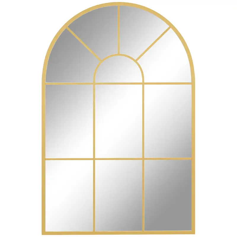 Espejo Decorativo de Pared 60x91cm Espejo de Ventana de Metal para Salón Dormitorio Entrada Estilo Moderno Dorado