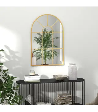 Espejo Decorativo de Pared 60x91cm Espejo de Ventana de Metal para Salón Dormitorio Entrada Estilo Moderno Dorado