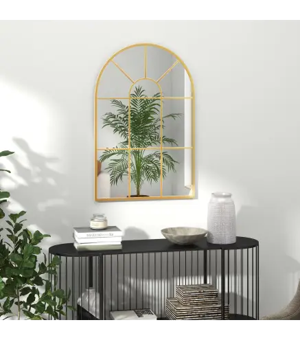 Espejo Decorativo de Pared 60x91cm Espejo de Ventana de Metal para Salón Dormitorio Entrada Estilo Moderno Dorado