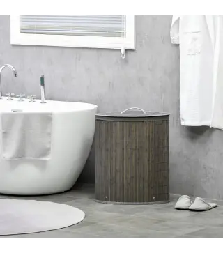 Cesto para Ropa Sucia de Bambú Capacidad de 55L Cesta para la Colada en Forma de Abanico 38x38x57 cm Gris