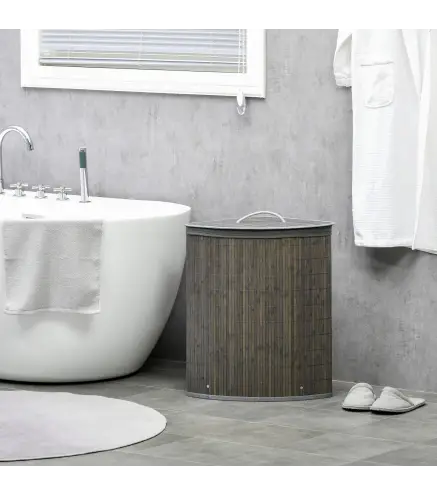 Cesto para Ropa Sucia de Bambú Capacidad de 55L Cesta para la Colada en Forma de Abanico 38x38x57 cm Gris