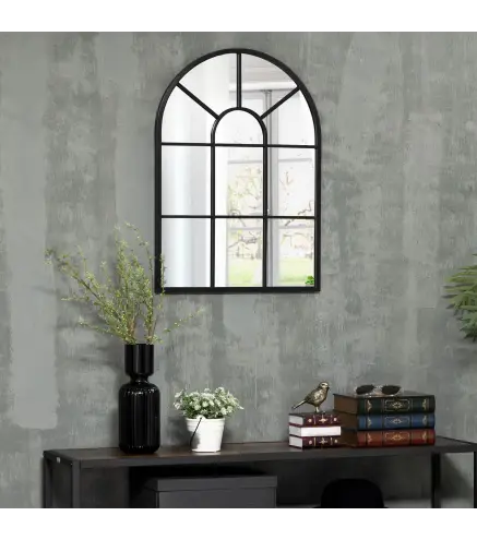 Espejo Decorativo de Pared 50x70cm Espejo de Ventana de Metal para Salón Dormitorio Entrada Estilo Moderno Negro