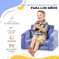 Sofá Infantil Plegable 2 en 1 Tapizado de Tela Luminosa con Patrón Cósmico Cojín y Funda Lavables Azul