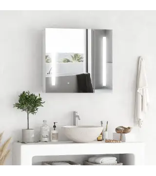 Armario con Espejo de Baño con Luz LED Mueble de Baño Colgante con Interruptor Táctil 70x15x65cm Blanco