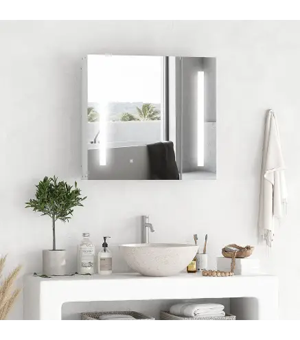 Armario con Espejo de Baño con Luz LED Mueble de Baño Colgante con Interruptor Táctil 70x15x65cm Blanco