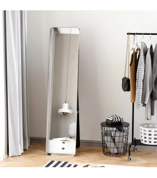 Espejo de Cuerpo Entero Espejo Rectangular de Pie y de Pared con Marco de Madera de Pino Moderno 37x43x156 cm Negro