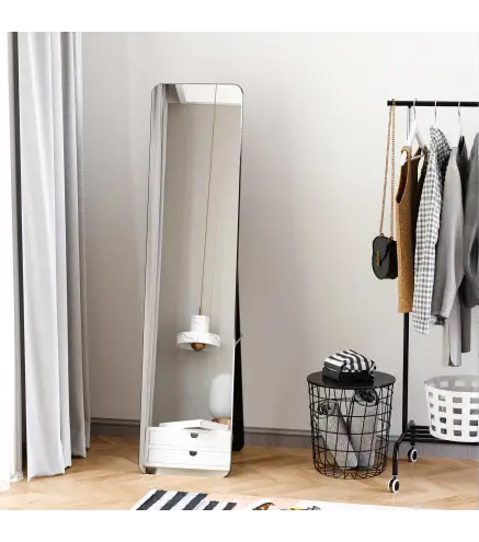 Espejo de Cuerpo Entero Espejo Rectangular de Pie y de Pared con Marco de Madera de Pino Moderno 37x43x156 cm Negro