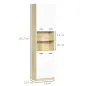 Armario Alto de Baño con 4 Puertas 2 Estantes Abiertos y Estantes Ajustables 53x33,5x195,7 cm Blanco y Roble