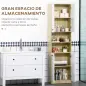 Armario Alto de Baño con 4 Puertas 2 Estantes Abiertos y Estantes Ajustables 53x33,5x195,7 cm Blanco y Roble