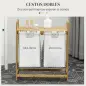 Cesto de la Ropa Sucia de Bambú con 2 Bolsas Extraíbles y Estante Carga 20kg 2x40,6L 64x33x73 cm Natural