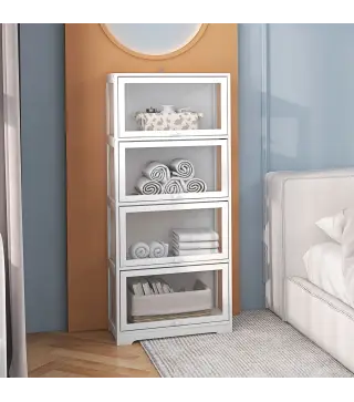 Vitrina Coleccionista de 4 Niveles con Puertas Abatibles Anti-vuelco Vitrina para Estudio Dormitorio 59x30x139 cm Blanco