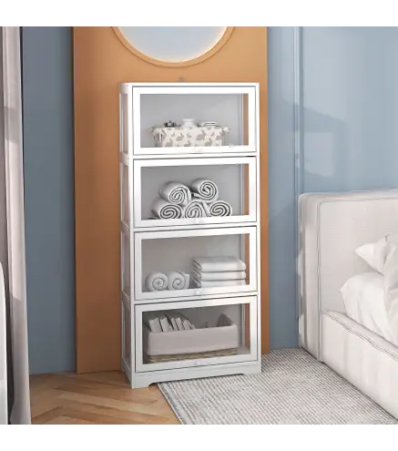 Vitrina Coleccionista de 4 Niveles con Puertas Abatibles Anti-vuelco Vitrina para Estudio Dormitorio 59x30x139 cm Blanco