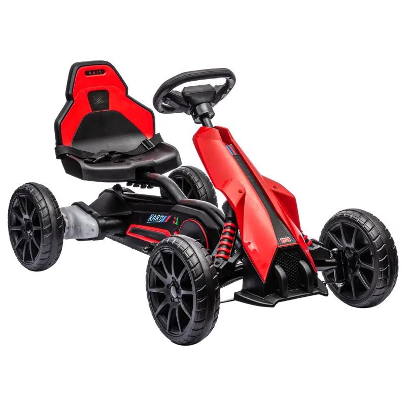 Kart Coche Eléctrico Infantil 12V de 3 a 8 Años Velocidad 3-5km/h y Cinturón de Seguridad 100x58x58,5cm Rojo