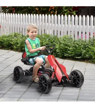 Kart Coche Eléctrico Infantil 12V de 3 a 8 Años Velocidad 3-5km/h y Cinturón de Seguridad 100x58x58,5cm Rojo