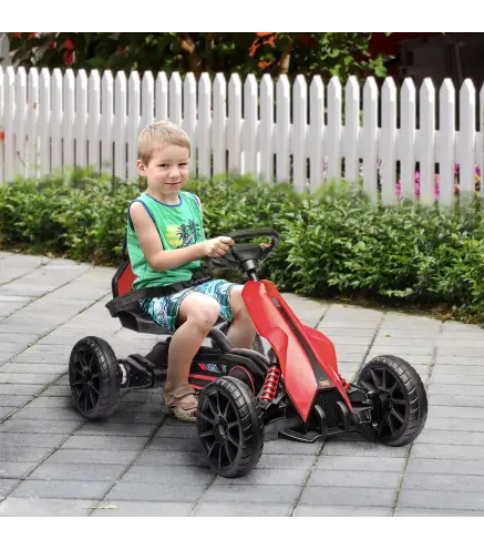 Kart Coche Eléctrico Infantil 12V de 3 a 8 Años Velocidad 3-5km/h y Cinturón de Seguridad 100x58x58,5cm Rojo