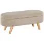 Banco de Almacenaje con Patas de Madera y Asiento Acolchado Carga 120 kg Puff Almacenaje Ovalado 110x40x43 cm Beige