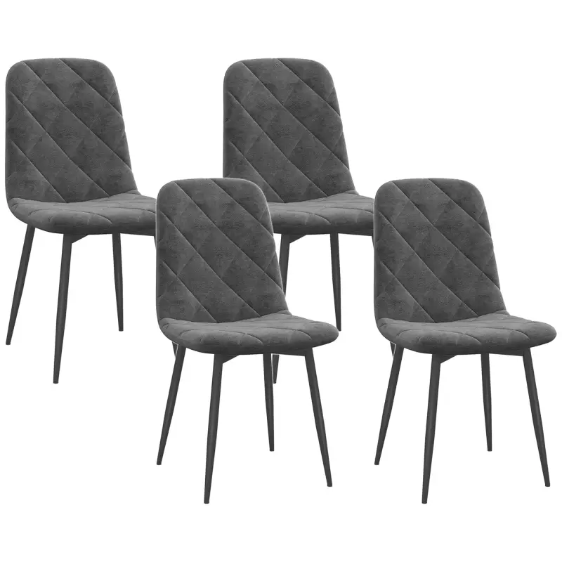 Juego de 4 Sillas de Comedor Tapizadas en Terciopelo con Patas de Acero para Salón 45x54x87 cm Gris
