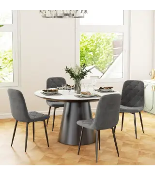 Juego de 4 Sillas de Comedor Tapizadas en Terciopelo con Patas de Acero para Salón 45x54x87 cm Gris
