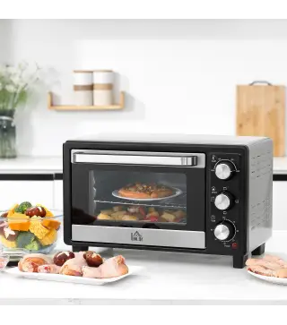 Horno Portátil 16L 1400W con 3 Modos de Calor Temporizador Bandeja de Horneado y Rejilla 44x32x28,1 cm Plata