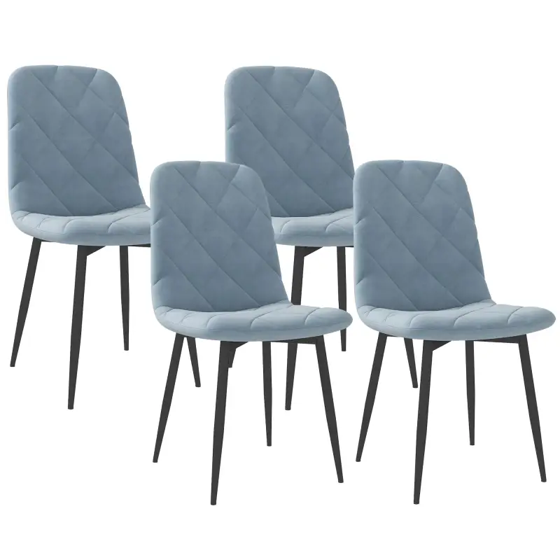 Juego de 4 Sillas de Comedor Tapizadas en Terciopelo con Patas de Acero para Salón 45x54x87 cm Azul Claro