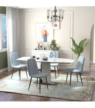 Juego de 4 Sillas de Comedor Tapizadas en Terciopelo con Patas de Acero para Salón 45x54x87 cm Azul Claro