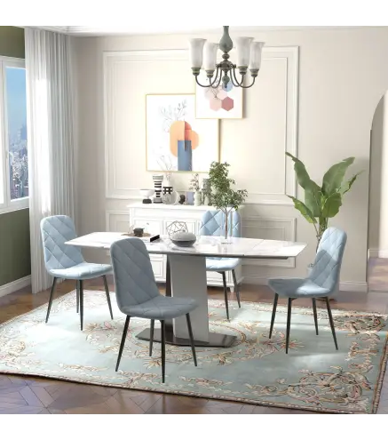 Juego de 4 Sillas de Comedor Tapizadas en Terciopelo con Patas de Acero para Salón 45x54x87 cm Azul Claro