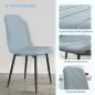 Juego de 4 Sillas de Comedor Tapizadas en Terciopelo con Patas de Acero para Salón 45x54x87 cm Azul Claro