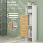 Mueble Auxiliar de Baño con Portarrollos de Papel Estantes Ajustable y Puerta de Bambú 21x17x78 cm Blanco y Natural