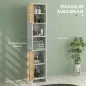 Mueble Auxiliar de Baño con Estantes Ajustables y Puertas de Bambú Anti-vuelco 35x30x170 cm Blanco y Natural