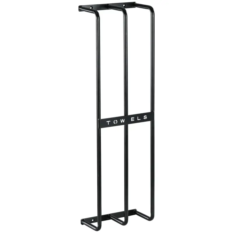 Toallero de Pared con 3 Barras y Marco de Metal Soporte de Toallas para Hotel 21x12x74 cm Negro