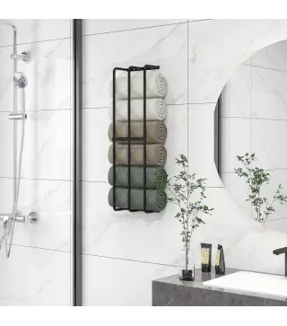 Toallero de Pared con 3 Barras y Marco de Metal Soporte de Toallas para Hotel 21x12x74 cm Negro