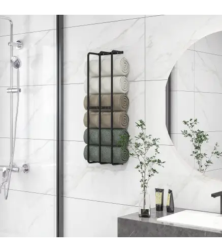 Toallero de Pared con 3 Barras y Marco de Metal Soporte de Toallas para Hotel 21x12x74 cm Negro