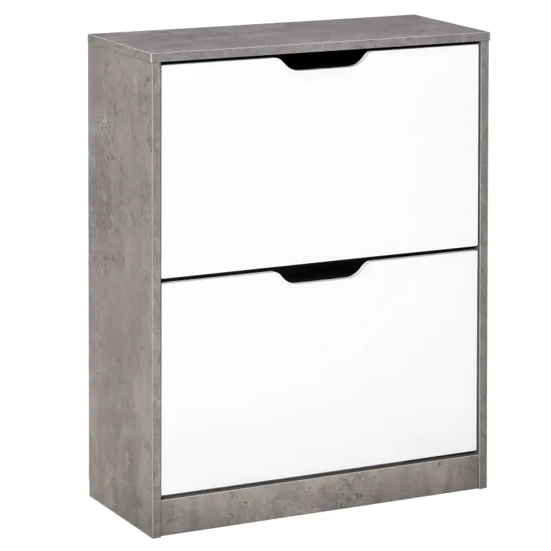 Mueble Zapatero Moderno con 2 Cajones Abatibles Estantes Ajustables para 8 Pares de Zapatos 62,5x26x81 cm Gris