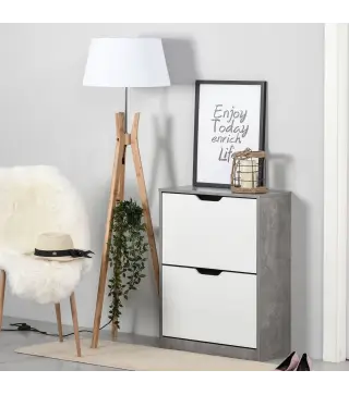 Mueble Zapatero Moderno con 2 Cajones Abatibles Estantes Ajustables para 8 Pares de Zapatos 62,5x26x81 cm Gris