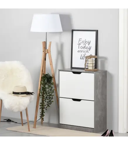 Mueble Zapatero Moderno con 2 Cajones Abatibles Estantes Ajustables para 8 Pares de Zapatos 62,5x26x81 cm Gris